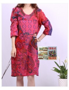 Tunique ou robe non doublée reteintée manches longues coupe tulipe PATCHWORK boho ethnique folk XL ROSE 2
