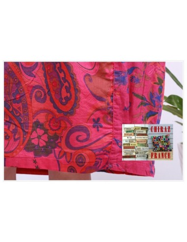 Tunique ou robe non doublée reteintée manches longues coupe tulipe PATCHWORK boho ethnique folk XL ROSE