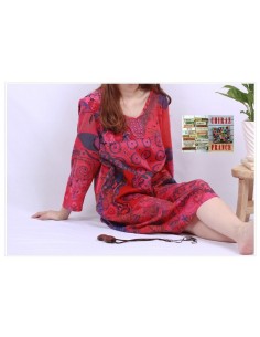 Tunique ou robe non doublée reteintée manches longues coupe tulipe PATCHWORK boho ethnique folk XL ROSE