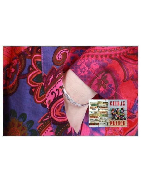 Tunique ou robe non doublée reteintée manches longues coupe tulipe PATCHWORK boho ethnique folk XL ROSE