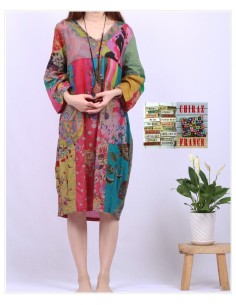 Tunique ou robe non doublée reteintée manches longues coupe tulipe PATCHWORK boho ethnique folk XL GRIS 2