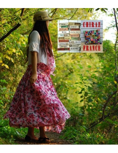 Jupe à volants déstructurée longue et large ROSE foulard assorti coton ample boho gipsy ethnique folk