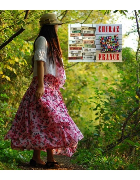 Jupe à volants déstructurée longue et large ROSE foulard assorti coton ample boho gipsy ethnique folk