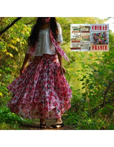 Jupe à volants déstructurée longue et large ROSE foulard assorti coton ample boho gipsy ethnique folk