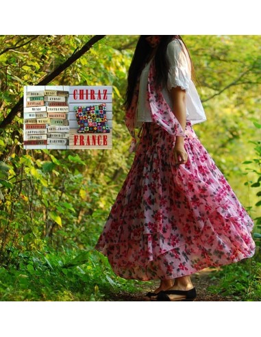 Jupe à volants déstructurée longue et large ROSE foulard assorti coton ample boho gipsy ethnique folk