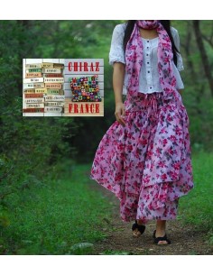 Jupe à volants déstructurée longue et large ROSE foulard assorti coton ample boho gipsy ethnique folk