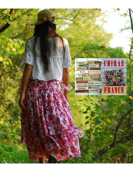 Jupe à volants déstructurée longue et large ROSE foulard assorti coton ample boho gipsy ethnique folk