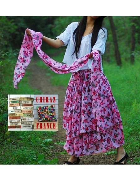 Jupe à volants déstructurée longue et large ROSE foulard assorti coton ample boho gipsy ethnique folk