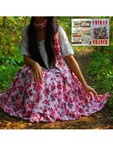 Jupe à volants déstructurée longue et large ROSE foulard assorti coton ample boho gipsy ethnique folk