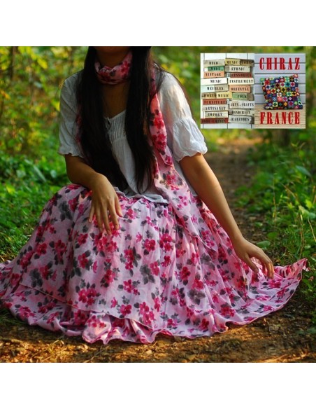 Jupe à volants déstructurée longue et large ROSE foulard assorti coton ample boho gipsy ethnique folk