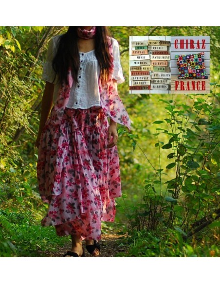 Jupe à volants déstructurée longue et large ROSE foulard assorti coton ample boho gipsy ethnique folk