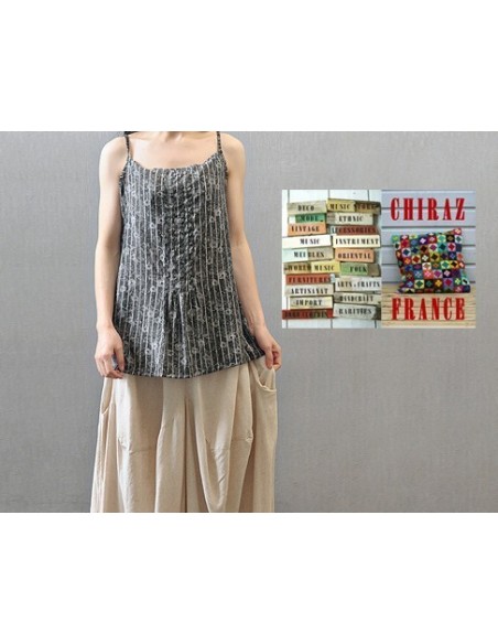 TOP débardeur chambray GRIS blanc fleuri coton glacé boho ethnique folk XL TOP débardeur chambray GRIS blanc fleuri coton glacé boho ethnique folk XL