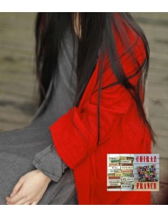 Chemise deux pans libres lin gaufré surveste lagenlook oversize rouge boho ethnique 2