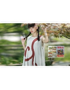 Tunique robe longue coupe trapèze coton gaufré double pans spirale brodé couleurs nature boho ethnique folk 2