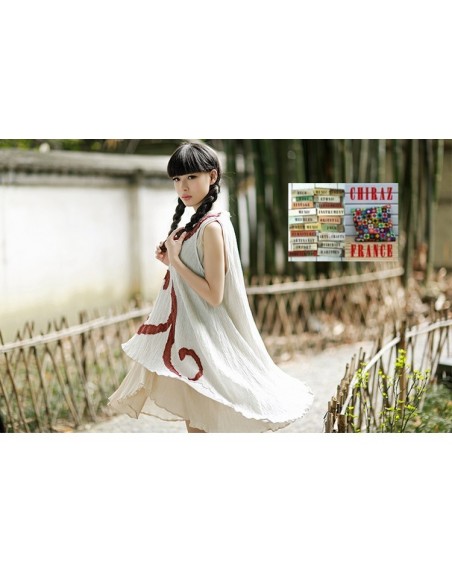 Tunique robe longue coupe trapèze coton gaufré double pans spirale brodé couleurs nature boho ethnique folk Tunique robe longue coupe trapèze coton gaufré double pans spirale brodé couleurs nature boho ethnique folk