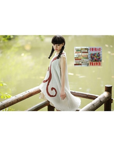 Tunique robe longue coupe trapèze coton gaufré double pans spirale brodé couleurs nature boho ethnique folk Tunique robe longue coupe trapèze coton gaufré double pans spirale brodé couleurs nature boho ethnique folk