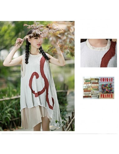 Tunique robe longue coupe trapèze coton gaufré double pans spirale brodé couleurs nature boho ethnique folk Tunique robe longue coupe trapèze coton gaufré double pans spirale brodé couleurs nature boho ethnique folk