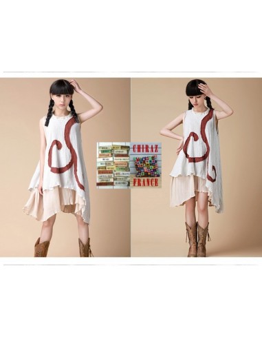 Tunique robe longue coupe trapèze coton gaufré double pans spirale brodé couleurs nature boho ethnique folk Tunique robe longue coupe trapèze coton gaufré double pans spirale brodé couleurs nature boho ethnique folk