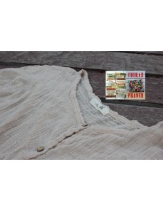 Chemisier surveste gaze de LIN graphique BLANC ou BEIGE idéal superposition 2 poches boho ethnique 2