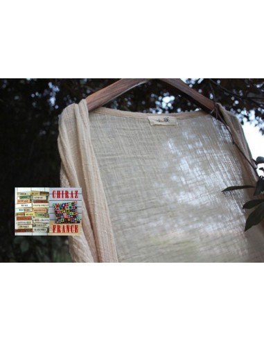 Chemisier surveste gaze de LIN graphique BLANC ou BEIGE idéal superposition 2 poches boho ethnique