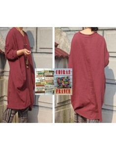 Tunique longue destructurée coupe biais col V pans croisés effet poche boho ethnique 2