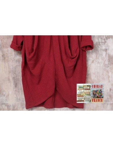 Tunique longue destructurée coupe biais col V pans croisés effet poche boho ethnique