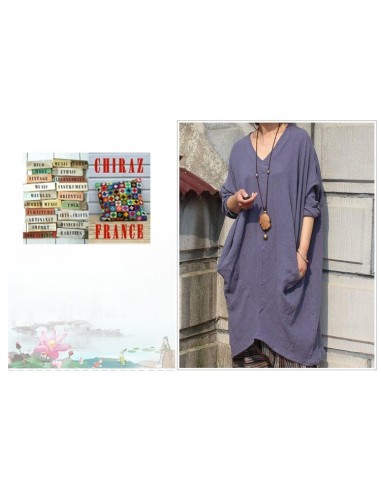 Tunique longue destructurée coupe biais col V pans croisés effet poche boho ethnique