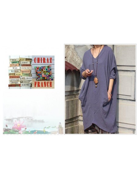 Tunique longue destructurée coupe biais col V pans croisés effet poche boho ethnique