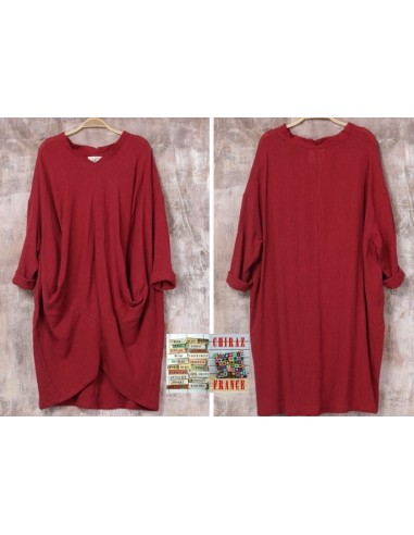 Tunique longue destructurée coupe biais col V pans croisés effet poche boho ethnique