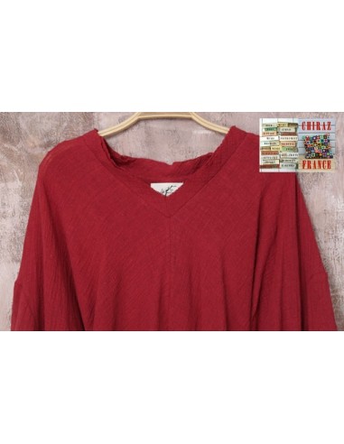 Tunique longue destructurée coupe biais col V pans croisés effet poche boho ethnique