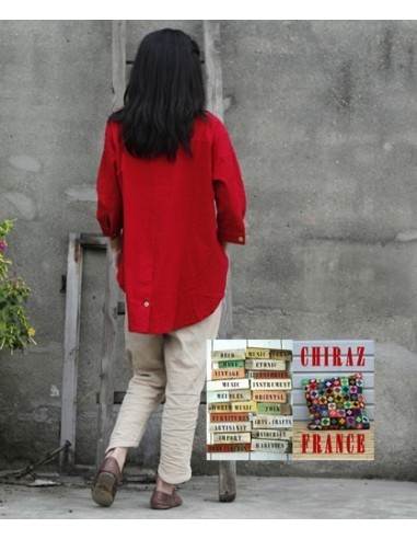 Tunique coton épaisse destructurée ROUGE surveste dos arrondi boutonné boho ethnique artisan