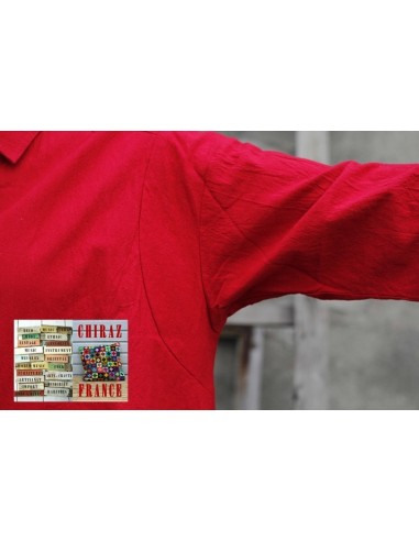 Tunique coton épaisse destructurée ROUGE surveste dos arrondi boutonné boho ethnique artisan