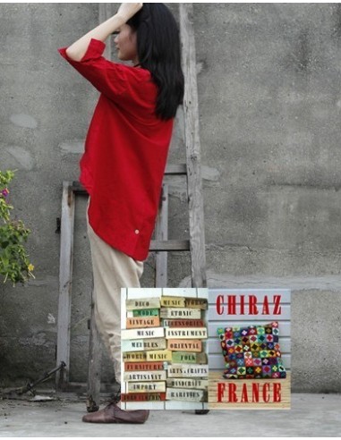 Tunique coton épaisse destructurée ROUGE surveste dos arrondi boutonné boho ethnique artisan