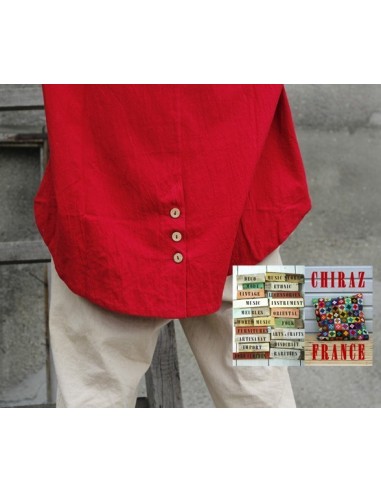 Tunique coton épaisse destructurée ROUGE surveste dos arrondi boutonné boho ethnique artisan