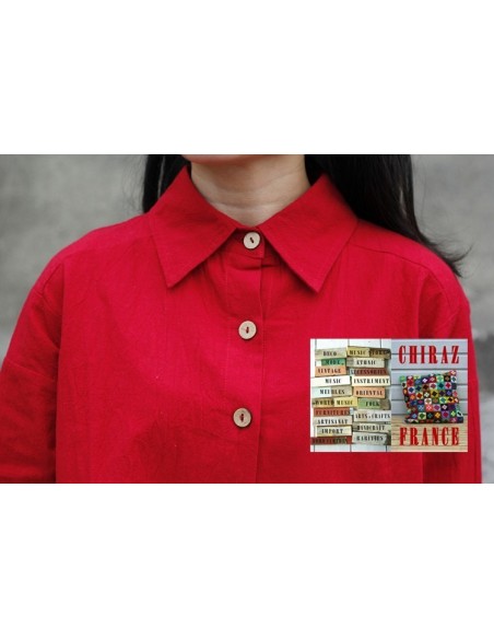 Tunique coton épaisse destructurée ROUGE surveste dos arrondi boutonné boho ethnique artisan