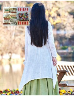 Chemisier surveste longue gaze de LIN graphique idéal superposition coupe pointes boho ethnique 2