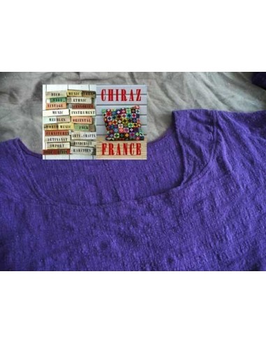 Tunique top LIN gaufré oversize encolure empiècement manches longues violet ou blanc 38 - 46