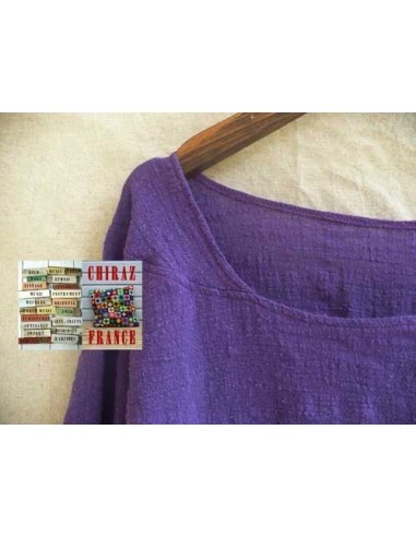 Tunique top LIN gaufré oversize encolure empiècement manches longues violet ou blanc 38 - 46
