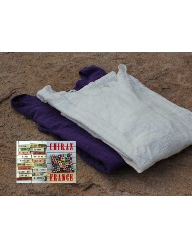Tunique top LIN gaufré oversize encolure empiècement manches longues violet ou blanc 38 - 46