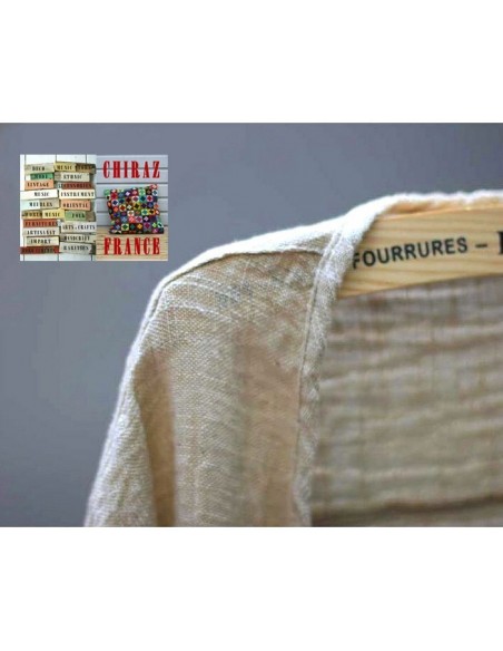 Chemisier surveste gaze de LIN graphique BLANC ou BEIGE idéal superposition 2 poches boho ethnique