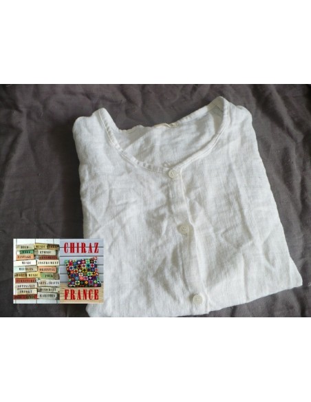 Chemisier surveste gaze de LIN graphique BLANC ou BEIGE idéal superposition 2 poches boho ethnique