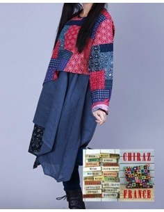 Tunique kaftan longue superposition LIN PANS croisés boho folk NOIR VERT 2