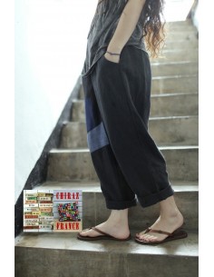 Pantalon baggy LIN NOIR thick pièces cousues boho ethnique créateur déstructuré 2