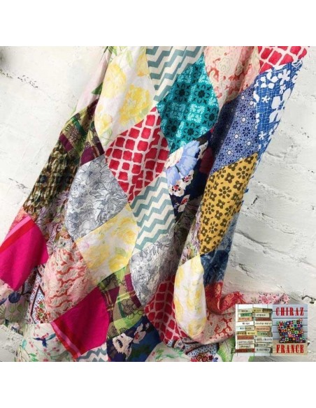 Robe trapèze pièces BRUT CLAIR vintage scrapbooking artisanal longue ample coupe PATCHWORK boho ethnique folk