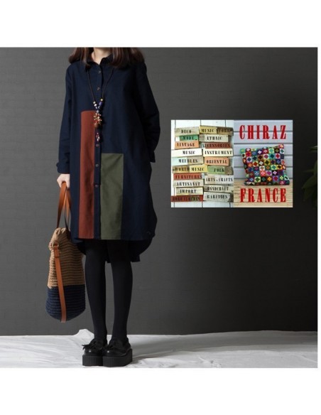 Chemise coton lin bleu ou kaki LIN aplats tissus sombres créateurs boho ethnique