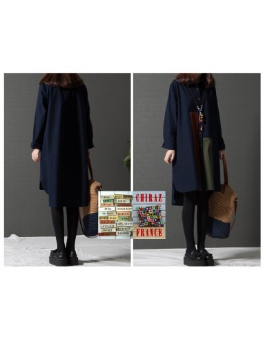Chemise coton lin bleu ou kaki LIN aplats tissus sombres créateurs boho ethnique