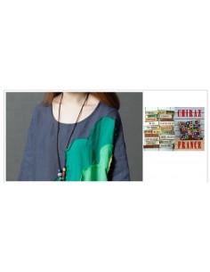 Tunique kaftan patchwork tissus fleurs chanvre bleu longue boho ethnique 2