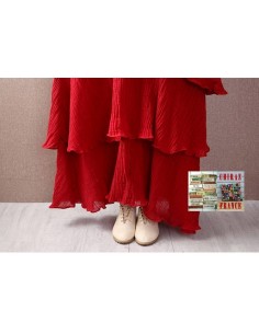 Robe longue coton gaufré MARINE ROUGE boho ethnique folk 2