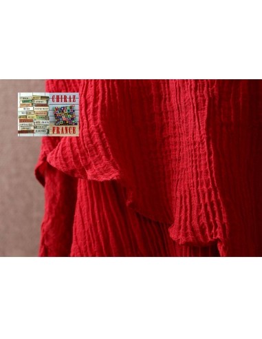 Robe longue coton gaufré MARINE ROUGE boho ethnique folk