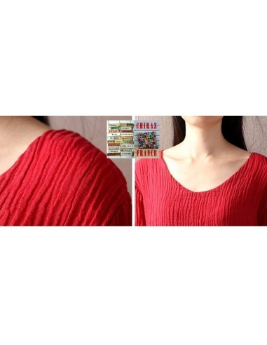 Robe longue coton gaufré MARINE ROUGE boho ethnique folk